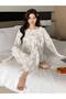Women's Long Sleeve Single Jersey Combed Cotton Pajama Set White Mini Bear Printed Pony - 5
