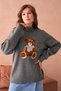 Oversized Teddy Bear Detailed Mock Neck Knitwear Sweater Aw25Kz0091