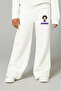 Kpop Demon Hunters Huntrix Zoey Printed 3 Thread Girls' Ecru Wide Leg Sweatpants - Comfortable