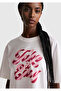 Women's White-Pink Text 100% Cotton Front Text Printed Crew Neck T-Shirt - 6