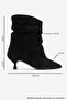 Balei Black Suede Genuine Leather Women's Short Heeled Boots - 6
