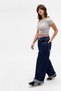 Miss Navy Blue Striped Baseball Baggy Boyfriend Jeans with Embroidered Logo on the Back - 3