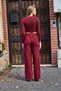 Women's Cozy Knitwear Fringed Crop Ruched Detail Claret Red - 6