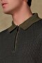 Claro Knitted Fabric Cotton Blend Modern Fit Khaki Polo Collar Men's Patterned Knitwear - 2