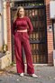Women's Cozy Knitwear Fringed Crop Ruched Detail Claret Red - 3
