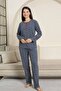 Women's Pajamas Set - Navy Blue Daisy Pattern Long Sleeve Stretch Fabric Cotton 2881Uk - 4