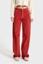 Women's Orange Lora 26W5-104 Loose Fit Mid Waist Thick Corded Fabric Velvet Velvet Fabric Pants