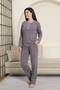 Women's Pajamas Set - Plum Daisy Patterned Long Sleeve Stretch Fabric Cotton 2881Uk - 2