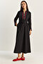 Women's Black Zippered Collar Flowy Long Dress with Mobile Belt 8593 60283630