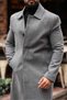 Men's Oversized Gray Cashmere Coat with Hidden Button Detail - 4
