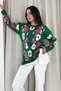 Crew Neck Long Sleeve Floral Pattern Oversized Knitwear Sweater Green - 4