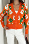 Long Sleeve Floral Pattern Knitwear Cardigan Orange - 5