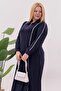Plus Size Striped Detail Polo Neck Dress - 5