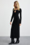 Lurvin women's viscose Stretch Fabric low-cut neck bodycon maxi black dress - 2