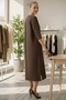 Italian Brown Buttoned 3/4 Sleeve Y Slit Slim Fi Corded Fabric Adife Long Woven Dress 120 55 - 4