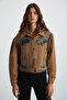 Marquesha Women's Antique Distressed Washed Balloon Sleeve Crop Cowboy Brown Jacket - 5