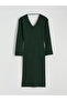 Lcw Vision Green V-Neck Corded Fabric Knitwear Dress - 5