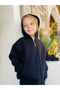 Boys / Girls Zippered Sweatshirt Kangru Pocket Hooded 3 Thread Fleece-Lined Black - 5