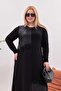 Plus Size Leather-Look Floral Detailed Dress - 5