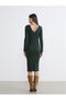 Lcw Vision Green V-Neck Corded Fabric Knitwear Dress - 4