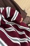 Women's Polo Neck Striped Knitted Sweater Burgundy - 3