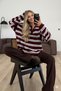 Women's Polo Neck Striped Knitted Sweater Burgundy