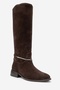 Ansel Brown Suede Genuine Leather Women's Riding Boots with Ankle Strap - 3