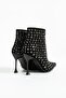 Women's Genuine Leather Studded Detailed Boots Black Suede - 4