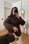 Mock Neck Button Belted Cashmere Jacket - Brown - 3