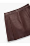 A-Line Faux Leather Mini Skirt with Stitching Detail - 4
