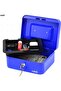 Medium Cash Box Steel Register with Tray and Lock (20x16x9cm) Blue - 5