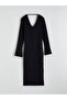 Black V-Neck Ribbed Knitwear Dress - 5