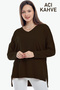 V-neck Long T Sleeve Back Long Front Short Slit Loose Cut Seasonal Basic Loose Knitwear Sweater