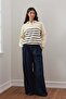Navy Blue Pleat Detail Palazzo Pants - 2