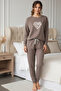 Leopard Heart Inside B Printed Sweatpants-Pajama Set with Cuffs on Sleeves/Legs/Hem