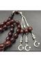Old Cast Large Size Crescent and Star Detailed Crimped Amber Prayer Beads - 2