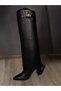 Black Leggings Detailed Detachable Apparatus Boots Heeled Pointed Toe Women's Shoes - 5