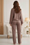Piped Detail Wide Sleeve Pajama Set with Leopard Print and Heart B Printed on the Sleeve/Hem - 3