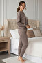 Leopard Heart Inside B Printed Sweatpants-Pajama Set with Cuffs on Sleeves/Legs/Hem - 2