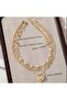 Donna Gold Color Pearl Beaded Love Necklace - 5