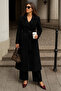 Women's Winter Belted Long Double-Breasted Black Cashmere Coat