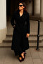 Women's Winter Belted Long Double-Breasted Black Cashmere Coat - 3