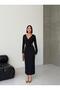 Double-Breasted Collar Long Sleeve Gathered Accessory Waistband Detail Back Slit Maxi Length Crepe Dress - 3
