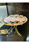 Glass Design Metal Leg Presentation Plate, Moon-Shaped Metal Leg and Decorative Glass Rose Pattern on Top - 5