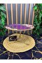 Glass Design Metal Leg Presentation Plate, Moon-Shaped Metal Leg and Decorative Glass Rose Pattern on Top - 3