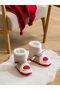 Deer Embroidered Plush Women's Home Boots Beigeredwhite