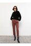 Brown Elastic Waist Standard Fit Straight Gabardine Women's Trousers