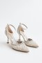 Women's Stone and Pearl Embroidered Ankle-Strap Engagement, Wedding, Proposal, Bridal Heeled Evening Shoes - 7