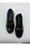 Mabel Black Leather Loafer with Thick Sole and Gold Buckle Detail - 6