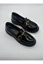 Mabel Black Leather Loafer with Thick Sole and Gold Buckle Detail - 3